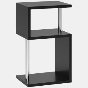 HOMCOM Mesa Auxiliar com Luz LED de 3 Níveis Mesa Auxiliar Moderna com Forma de S Prateleiras Abertas e Estrutura em Alumínio para Sala Quarto 44x38x75 cm Preto Brilhante