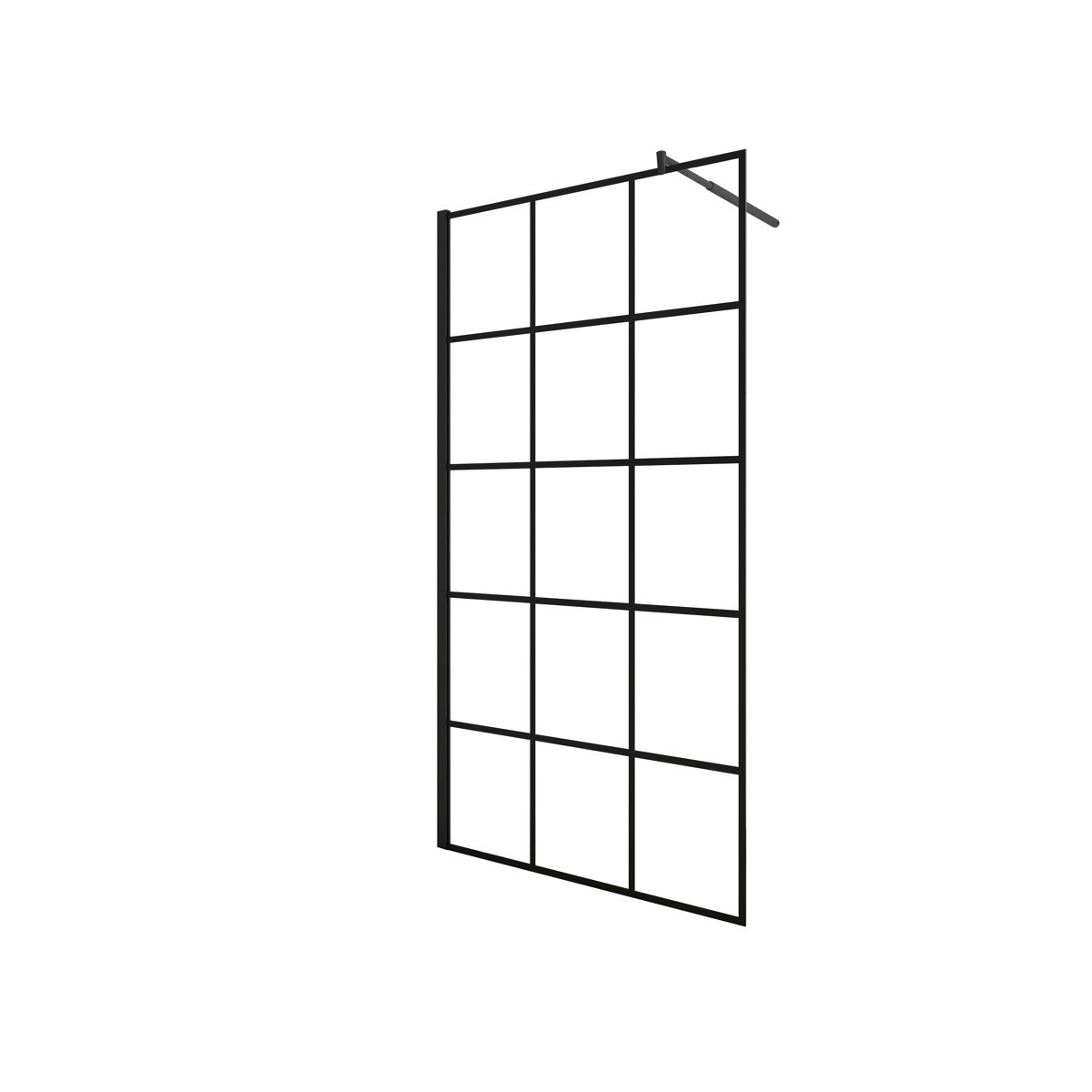 Mampara de ducha fija serigrafiada de celosía cuadrada vidrio antical 8mm con barra 70-120cm perfil negro mate (88-90)x200cm