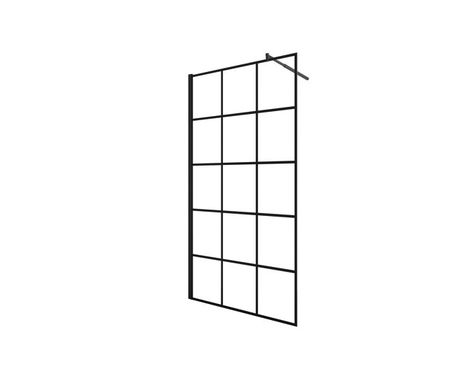 Mampara de ducha fija serigrafiada de celosía cuadrada vidrio antical 8mm con barra 70-120cm perfil negro mate (88-90)x200cm