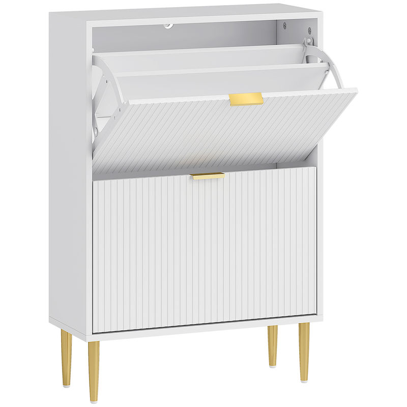 Homcom zapatero estrecho con 2 puertas acanaladas zapatero entrada recibidor con estantes ajustables para 12 pares de zapatos 60x24x91,5 cm blanco