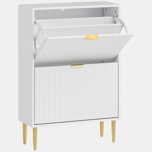 HOMCOM Sapateira Estreita com 2 Portas Canelada Sapateira para Entrada com Prateleiras Ajustáveis para 12 Pares de Sapatos 60x24x91,5 cm Branco