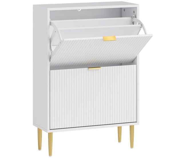 Homcom zapatero estrecho con 2 puertas abatibles acanaladas zapatero entrada recibidor con estantes ajustables para 6-12 pares de zapatos 60x24x91,5