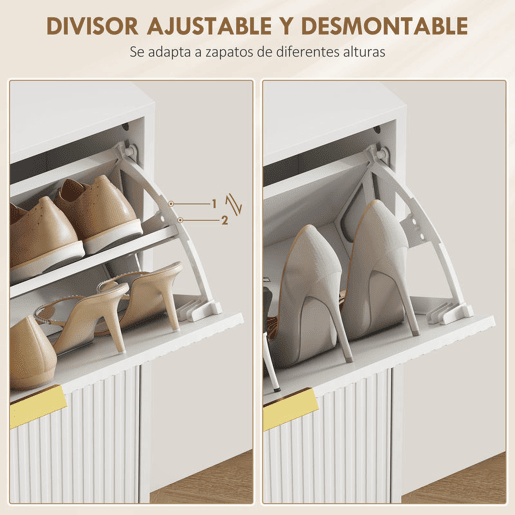 HOMCOM Sapateira Estreita com 2 Portas Canelada Sapateira para Entrada com Prateleiras Ajustáveis para 12 Pares de Sapatos 60x24x91,5 cm Branco