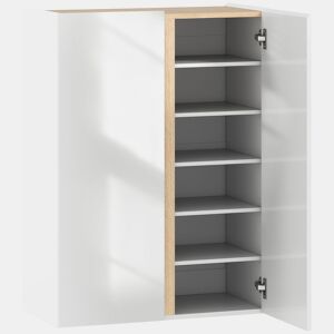 HOMCOM Sapateira de 6 Níveis com 2 Portas em Branco Brilhante Sapateira de Entrada com Fechamento Suave e Prateleiras Ajustáveis para 18 Pares de Sapatos 70x33,5x95 cm Branco