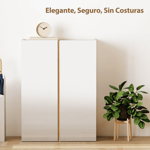 HOMCOM Sapateira de 6 Níveis com 2 Portas em Branco Brilhante Sapateira de Entrada com Fechamento Suave e Prateleiras Ajustáveis para 18 Pares de Sapatos 70x33,5x95 cm Branco