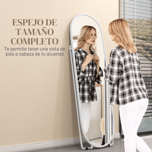 HOMCOM Espelho de Corpo Inteiro Oval 160x40 cm, Espelho de Pé com Suporte, 2 Modos de Utilização, Independente ou Encostado, para Sala, Entrada, Quarto, Closet, Branco