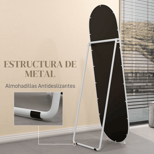 HOMCOM Espelho de Corpo Inteiro Oval 160x40 cm, Espelho de Pé com Suporte, 2 Modos de Utilização, Independente ou Encostado, para Sala, Entrada, Quarto, Closet, Branco