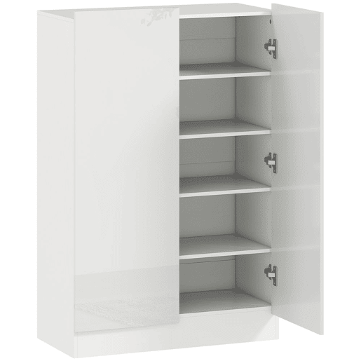 HOMCOM Sapateira de 2 Portas Brilhante com Fecho Suave, Sapateira para Entrada com Prateleiras Ajustáveis, Orifícios de Ventilação, Branco, para 20 Pares de Sapatos, 72x34,5x103 cm