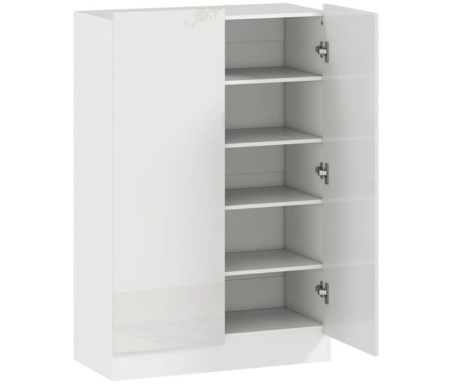 Homcom zapatero de 2 puertas brillo con cierre suave, zapatero entrada recibidor con estantes ajustables, agujeros de ventilación, blanco, para 20 pares de zapatos, 72x34x103 cm