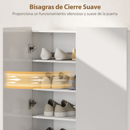 HOMCOM Sapateira de 2 Portas Brilhante com Fecho Suave, Sapateira para Entrada com Prateleiras Ajustáveis, Orifícios de Ventilação, Branco, para 20 Pares de Sapatos, 72x34,5x103 cm