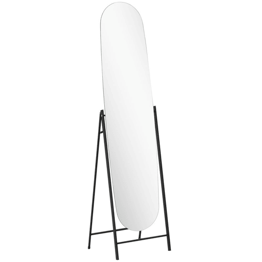 HOMCOM Espelho de Pé Arqueado 160x40 cm Espelho de Corpo Inteiro sem Moldura com Suporte de Metal para Sala Quarto Closet e Entrada Preto