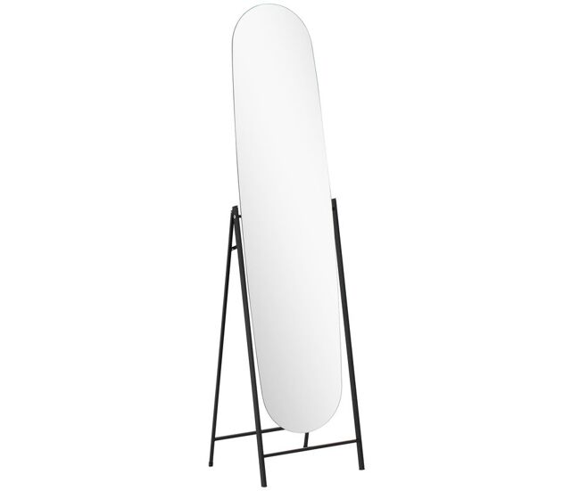 Homcom espejo de cuerpo entero arqueado 160x40 cm, espejo de pie o apoyado en la pared, sin marco, soporte de metal, para salón, dormitorio, vestidor y entrada, negro
