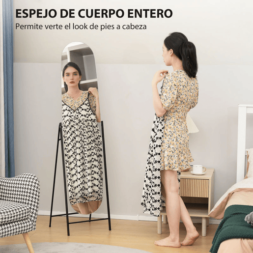 HOMCOM Espelho de Pé Arqueado 160x40 cm Espelho de Corpo Inteiro sem Moldura com Suporte de Metal para Sala Quarto Closet e Entrada Preto