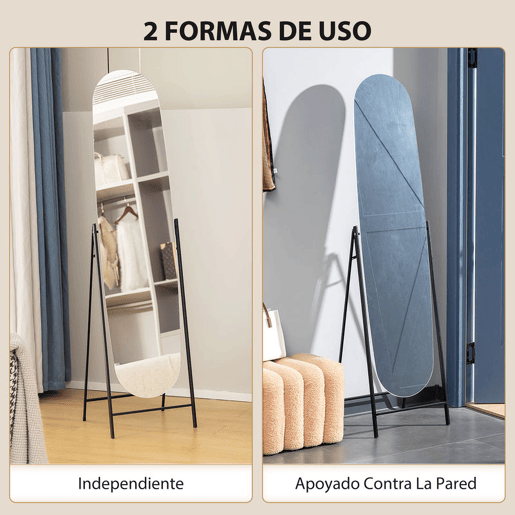 HOMCOM Espelho de Pé Arqueado 160x40 cm Espelho de Corpo Inteiro sem Moldura com Suporte de Metal para Sala Quarto Closet e Entrada Preto