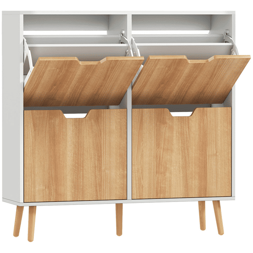 HOMCOM Sapateira com 4 Gavetas e Prateleiras Ajustáveis Móvel para Sapatos de Corredor para 16 Pares de Sapatos 95x26x95 cm Branco e Madeira