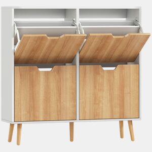 HOMCOM Sapateira com 4 Gavetas e Prateleiras Ajustáveis Móvel para Sapatos de Corredor para 16 Pares de Sapatos 95x26x95 cm Branco e Madeira