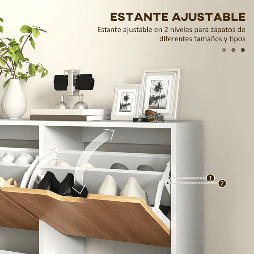 HOMCOM Sapateira com 4 Gavetas e Prateleiras Ajustáveis Móvel para Sapatos de Corredor para 16 Pares de Sapatos 95x26x95 cm Branco e Madeira