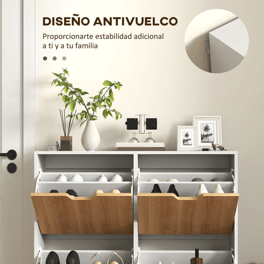 HOMCOM Sapateira com 4 Gavetas e Prateleiras Ajustáveis Móvel para Sapatos de Corredor para 16 Pares de Sapatos 95x26x95 cm Branco e Madeira