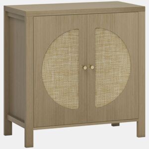 HOMCOM Aparador de Cozinha com 2 Portas de Vime Sintético Móvel Auxiliar de Cozinha com Prateleira Ajustável e 2 Puxadores Móvel Auxiliar Cozinha 75x38x77 cm Madeira