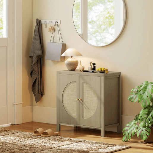 HOMCOM Aparador de Cozinha com 2 Portas de Vime Sintético Móvel Auxiliar de Cozinha com Prateleira Ajustável e 2 Puxadores Móvel Auxiliar Cozinha 75x38x77 cm Madeira