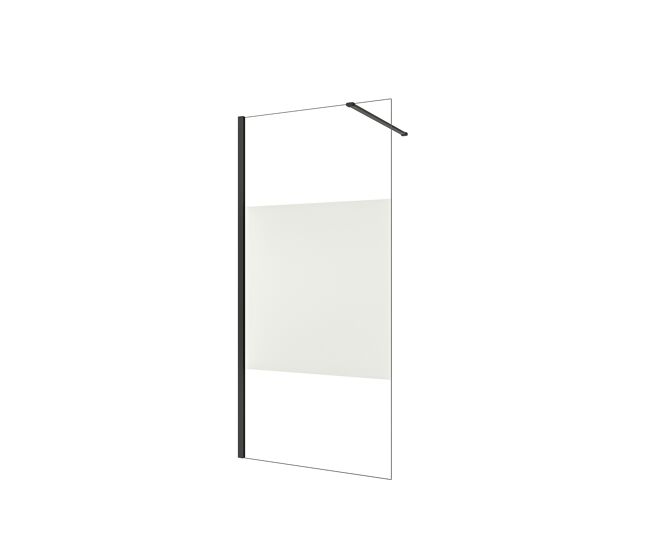 Mampara de ducha fija serigrafiado central vidrio 8mm con película de seguridad a prueba de explosiones (78-80)x200cm con barra1 negra mate 90cm