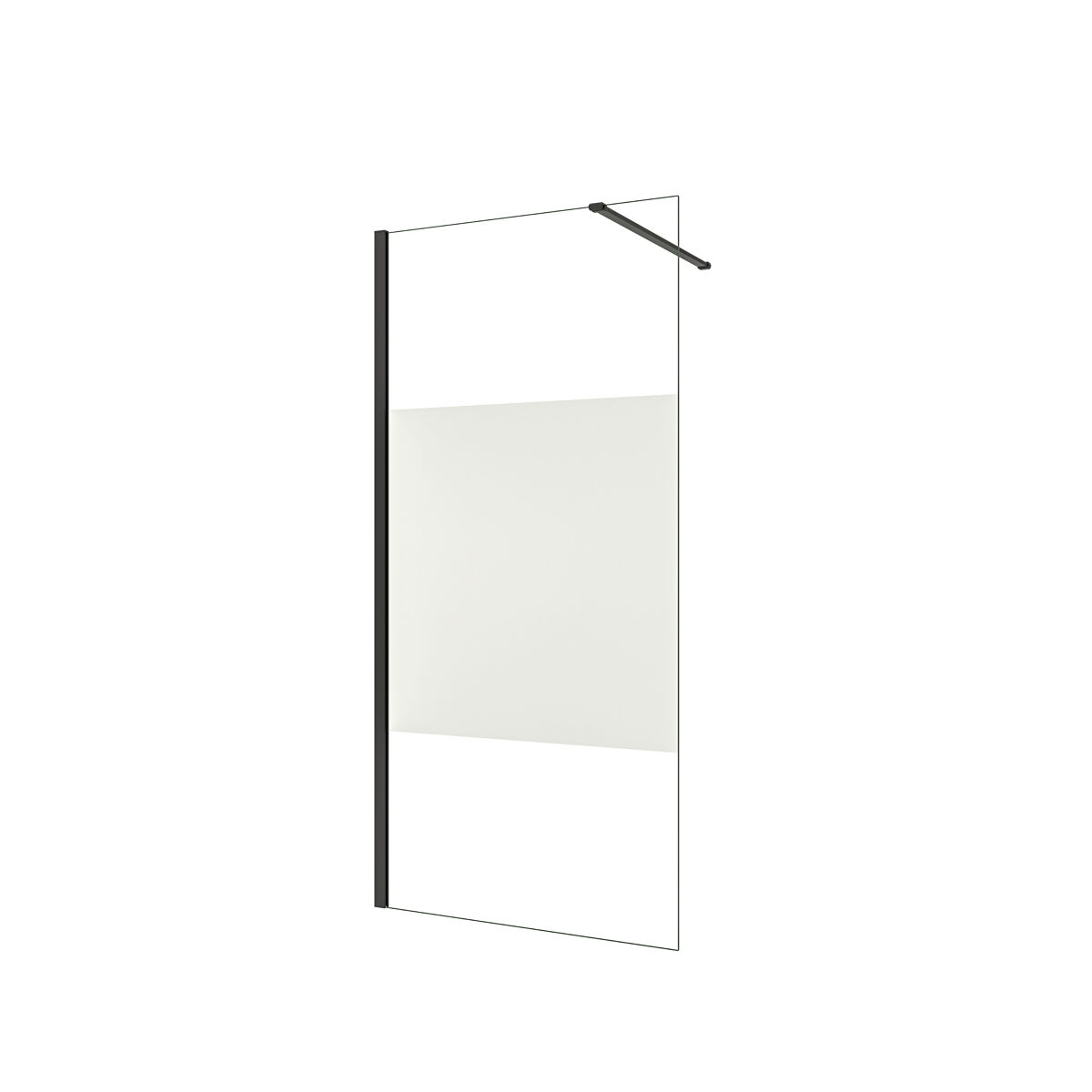 Mampara de ducha fija serigrafiado central vidrio 8mm con película de seguridad a prueba de explosiones (98-100)x200cm con barra1 negra mate 90cm