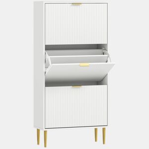HOMCOM Sapateira Estreita com 3 Portas Caneladas Sapateira para Entrada com Prateleiras Ajustáveis para 18 Pares de Sapatos 60x24x122,5 cm Branco