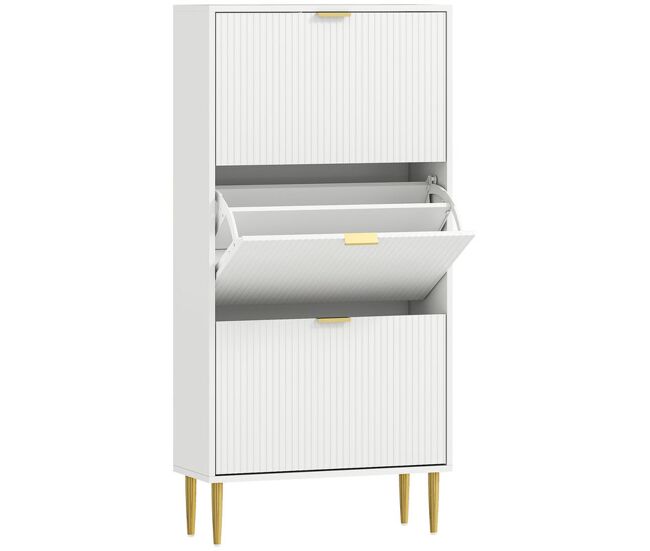 Homcom zapatero estrecho con 3 puertas abatibles acanaladas zapatero entrada recibidor con estantes ajustables para 9-18 pares de zapatos 60x24x122,5