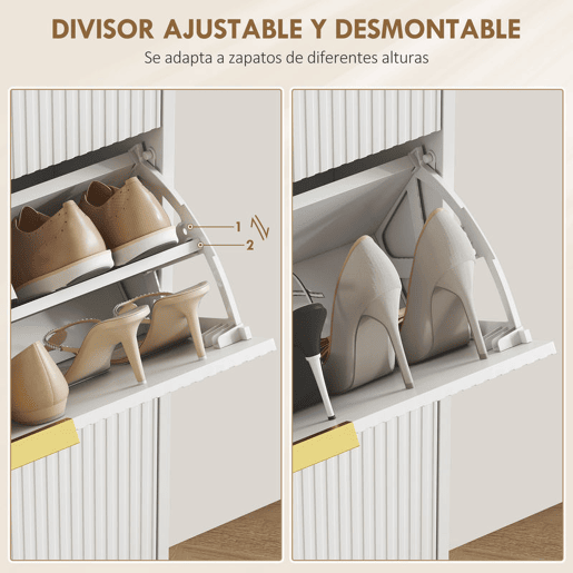 HOMCOM Sapateira Estreita com 3 Portas Caneladas Sapateira para Entrada com Prateleiras Ajustáveis para 18 Pares de Sapatos 60x24x122,5 cm Branco