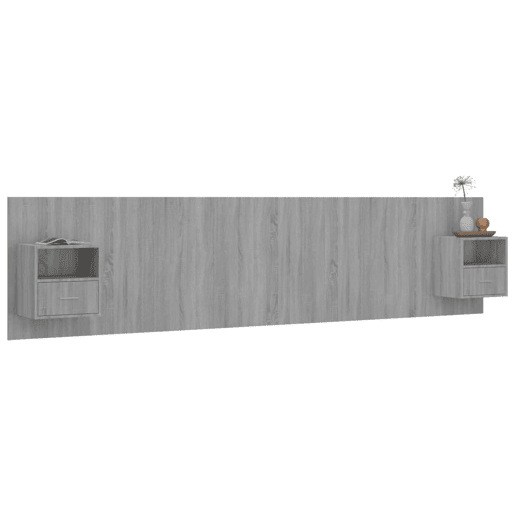Cabeceira - Cabeceira de cama cama + armários madeira processada sonoma cinzento