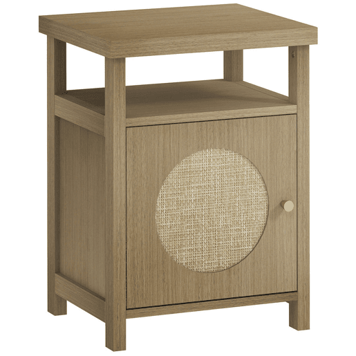 HOMCOM Mesa de Cabeceira com Porta de Vime Mesa de Cabeceira com Prateleira Aberta e Compartimento Móvel Auxiliar para Quarto Sala 40x35x55 cm Madeira