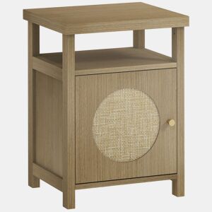 HOMCOM Mesa de Cabeceira com Porta de Vime Mesa de Cabeceira com Prateleira Aberta e Compartimento Móvel Auxiliar para Quarto Sala 40x35x55 cm Madeira