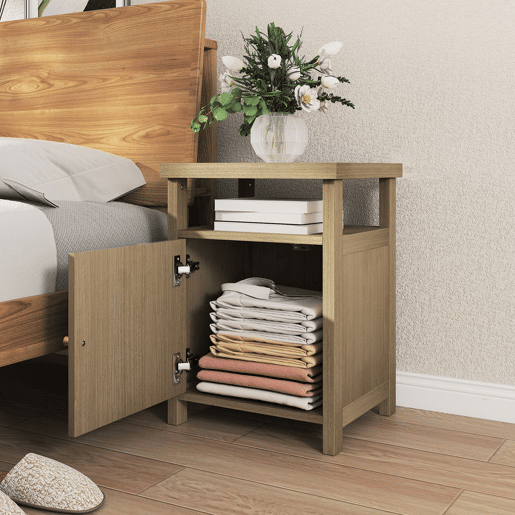 HOMCOM Mesa de Cabeceira com Porta de Vime Mesa de Cabeceira com Prateleira Aberta e Compartimento Móvel Auxiliar para Quarto Sala 40x35x55 cm Madeira