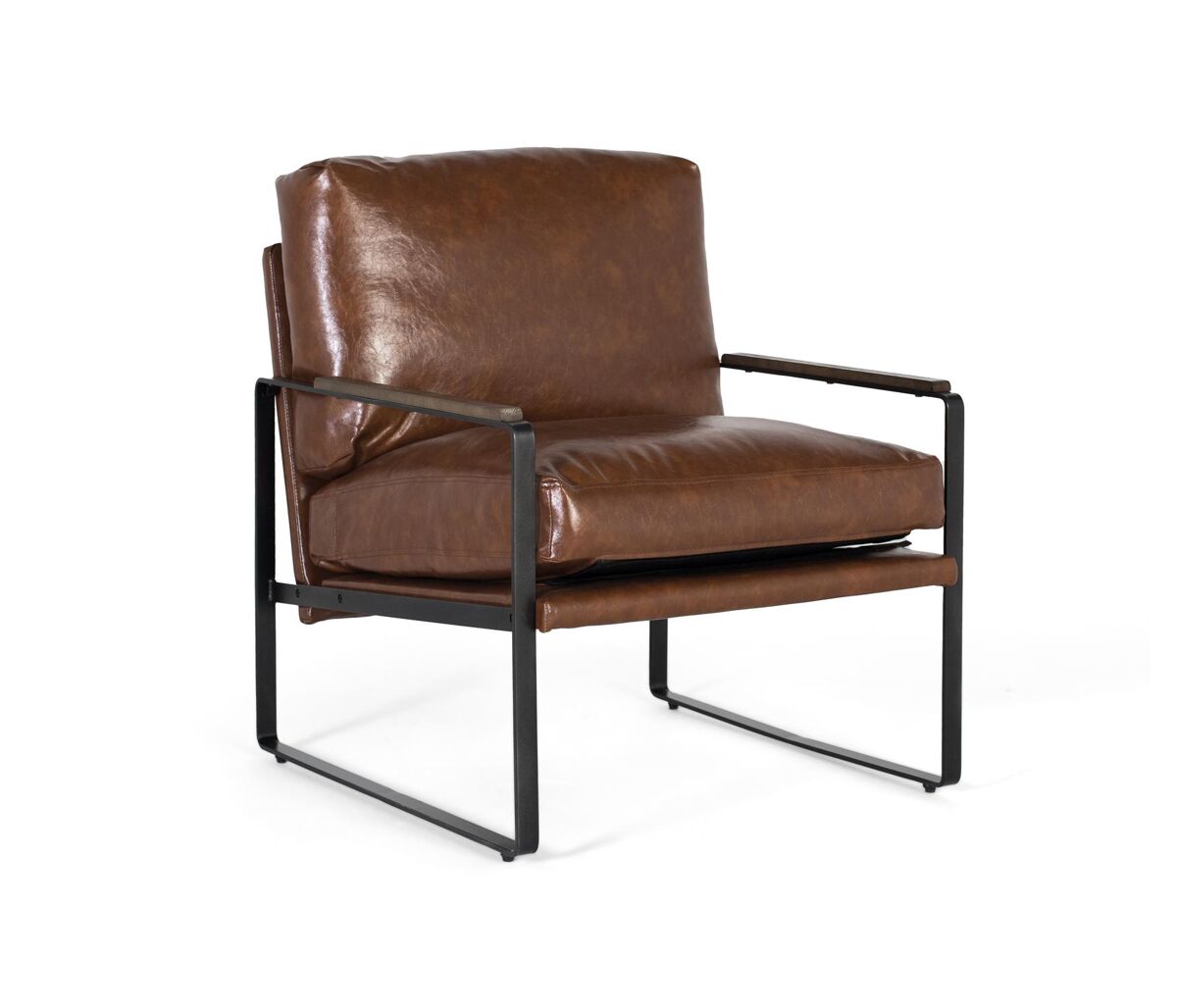 Sillón industrial en hierro y símil piel envejecido