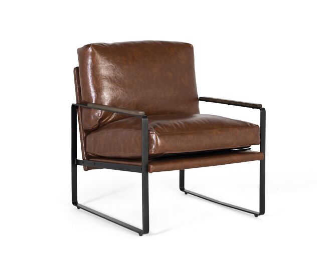 Sillón industrial en hierro y símil piel envejecido