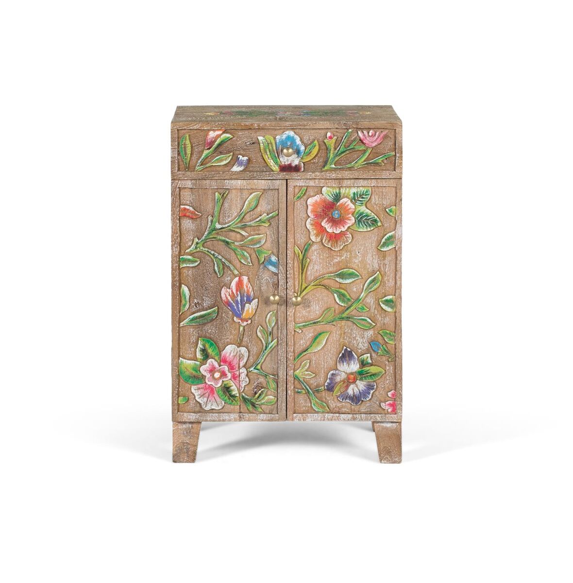 Mueble auxiliar en madera de mango y detalles pintados a mano