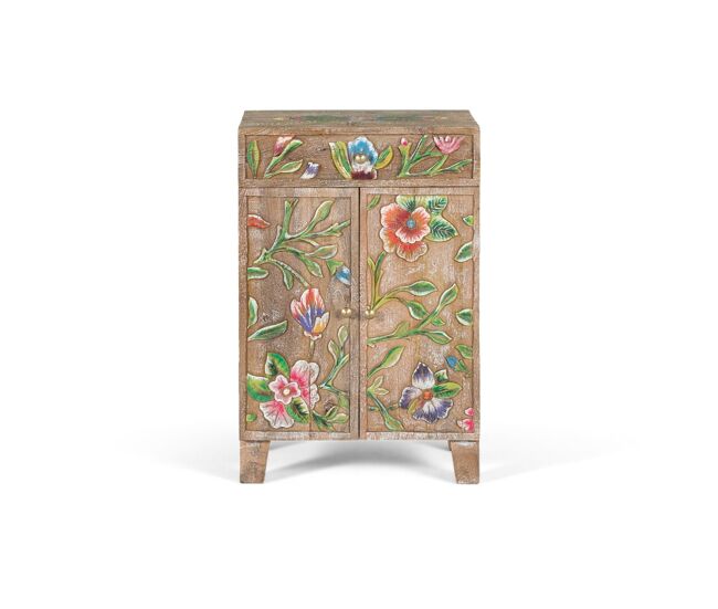 Mueble auxiliar en madera de mango y detalles pintados a mano