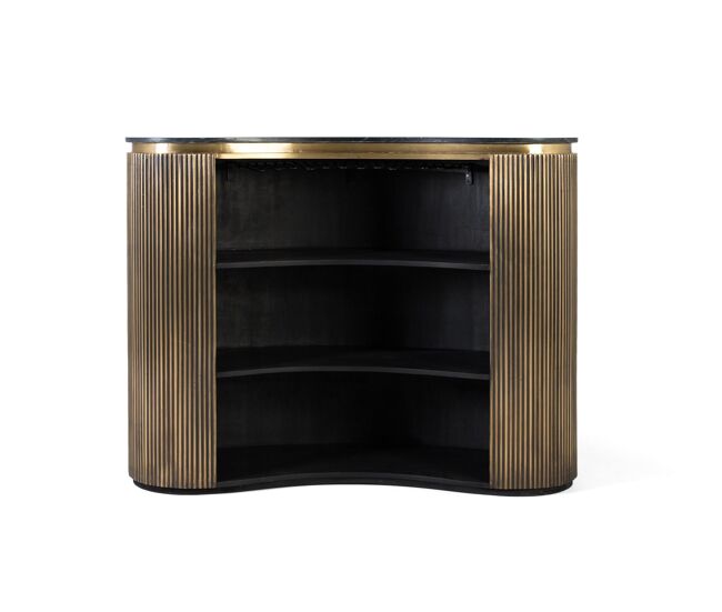 Mueble bar con frontal curvo con baldas en el interior