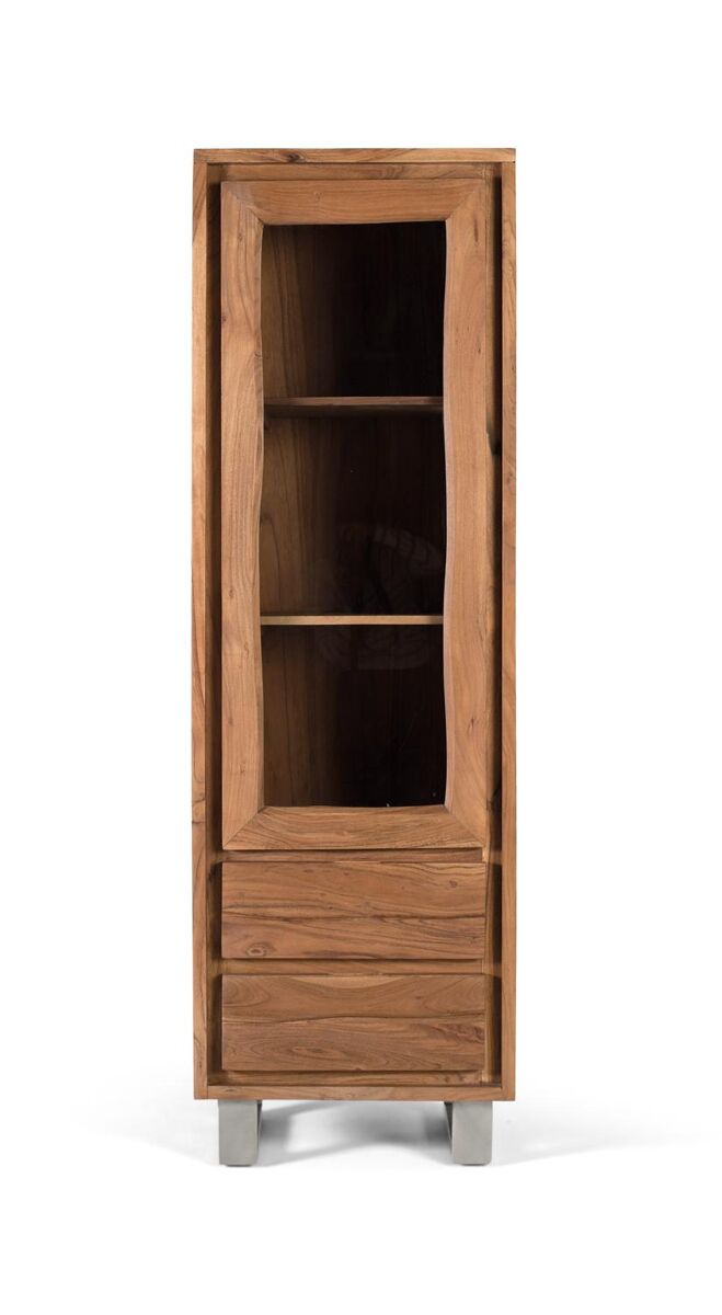 Vitrina fabricada en madera maciza de acacia con cristal