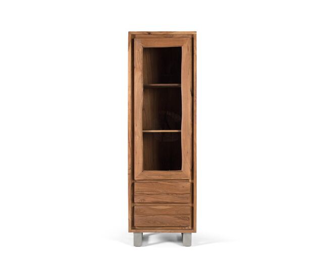 Vitrina fabricada en madera maciza de acacia con cristal