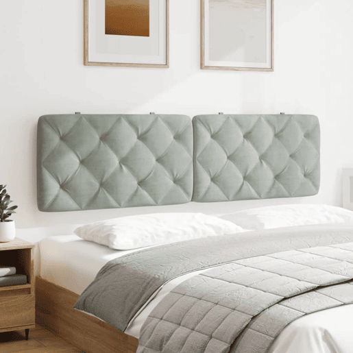 Almofadão de Cabeceira - Cabeceira de cama 183 cm veludo cinzento-claro