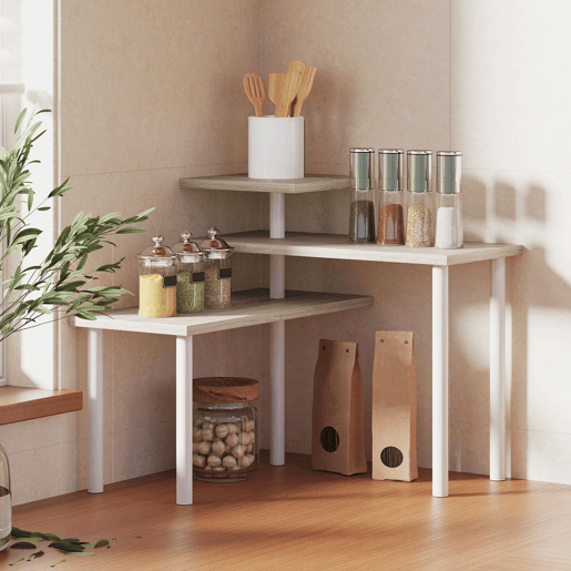 HOMCOM Estante de Cozinha de 3 Níveis Estante de Cozinha com 3 Prateleiras Giratórias Estrutura de Metal e Design em Degraus para Sala de Jantar Sala de Estar 40x18x36,5 cm Madeira
