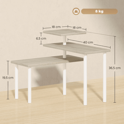 HOMCOM Estante de Cozinha de 3 Níveis Estante de Cozinha com 3 Prateleiras Giratórias Estrutura de Metal e Design em Degraus para Sala de Jantar Sala de Estar 40x18x36,5 cm Madeira