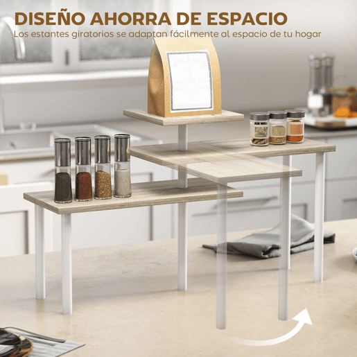 HOMCOM Estante de Cozinha de 3 Níveis Estante de Cozinha com 3 Prateleiras Giratórias Estrutura de Metal e Design em Degraus para Sala de Jantar Sala de Estar 40x18x36,5 cm Madeira