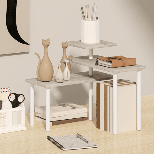 HOMCOM Estante de Cozinha de 3 Níveis Estante de Cozinha com 3 Prateleiras Giratórias Estrutura de Metal e Design em Degraus para Sala de Jantar Sala de Estar 40x18x36,5 cm Madeira