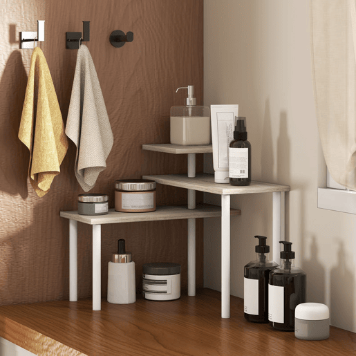 HOMCOM Estante de Cozinha de 3 Níveis Estante de Cozinha com 3 Prateleiras Giratórias Estrutura de Metal e Design em Degraus para Sala de Jantar Sala de Estar 40x18x36,5 cm Madeira