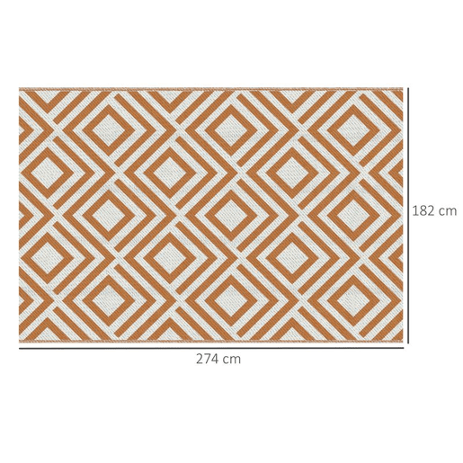 Outsunny Tapete de Exterior 182x274cm Tapete Reversível de Plástico Impermeável para para Varanda Pátio Campismo Praia Marrom e Branco