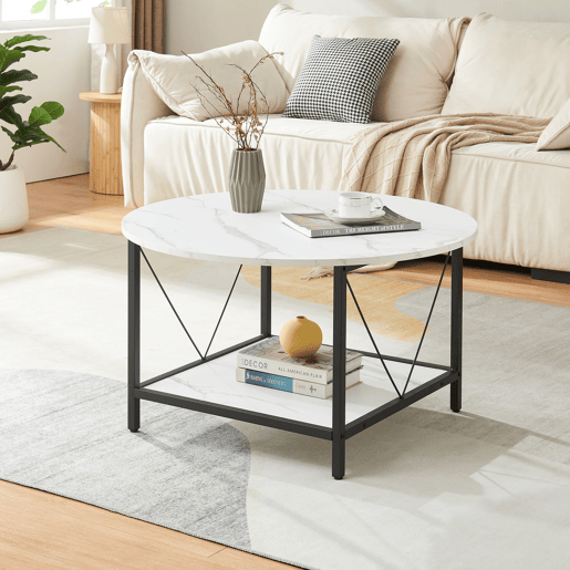 Mesa de centro redonda Filem 80x46 cm - Efeito mármore branco en.casa
