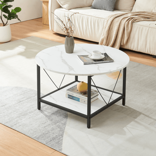 Mesa de centro redonda Filem 80x46 cm - Efeito mármore branco en.casa