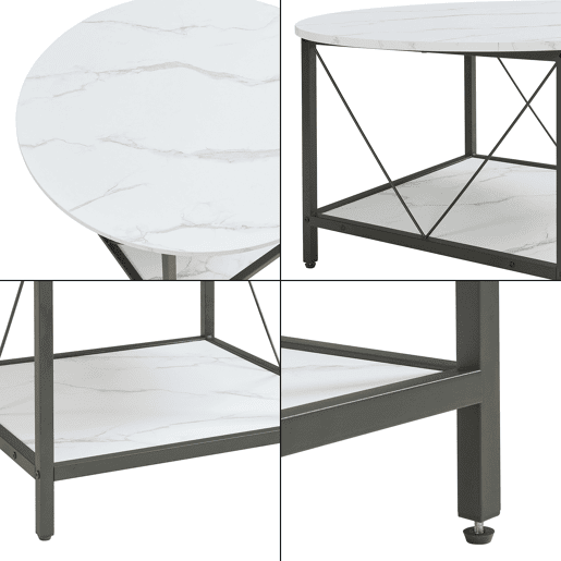Mesa de centro redonda Filem 80x46 cm - Efeito mármore branco en.casa